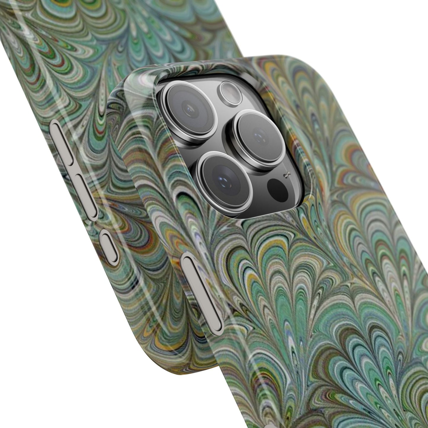 Deep Green Peacock Italian Marbled Design, Italy Feather Phone Case, Multi-Color, Slim Phone Cases, Case-Mate IPHONE16 and all sizes