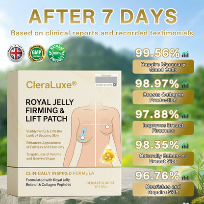 Official Online Offer | CleraLuxe® 🌞 ROYAL JELLY FIRMING & LIFT PATCH - Safe to use during breastfeeding – suitable for concerns such as underdeveloped breasts, sagging, flatness, skin creasing, and nipple pigmentation.