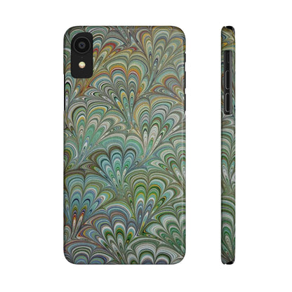 Deep Green Peacock Italian Marbled Design, Italy Feather Phone Case, Multi-Color, Slim Phone Cases, Case-Mate IPHONE16 and all sizes