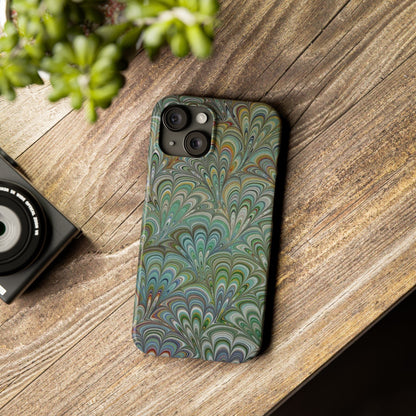 Deep Green Peacock Italian Marbled Design, Italy Feather Phone Case, Multi-Color, Slim Phone Cases, Case-Mate IPHONE16 and all sizes