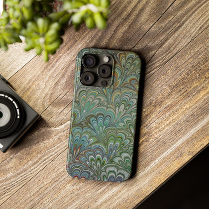 Deep Green Peacock Italian Marbled Design, Italy Feather Phone Case, Multi-Color, Slim Phone Cases, Case-Mate IPHONE16 and all sizes