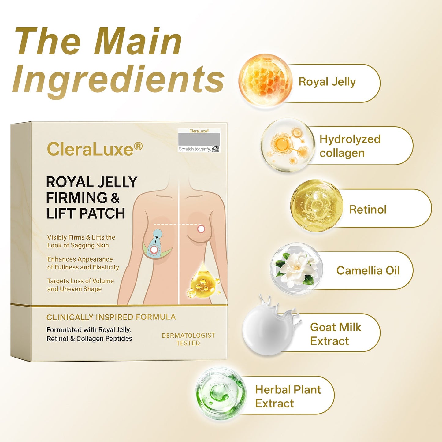 Official Online Offer | CleraLuxe® 🌞 ROYAL JELLY FIRMING & LIFT PATCH - Safe to use during breastfeeding – suitable for concerns such as underdeveloped breasts, sagging, flatness, skin creasing, and nipple pigmentation.