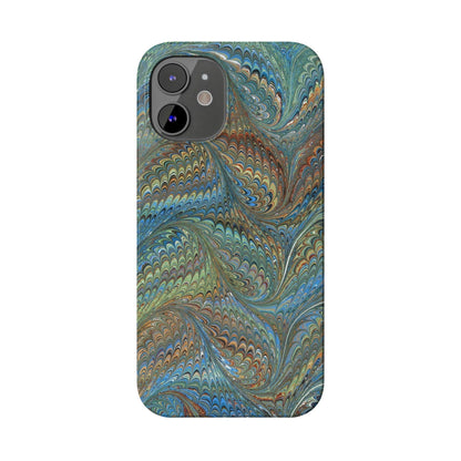 Blue and Green Italian Marbled Swirl Design, Italy Feather Phone Case, Multi-Color, Slim Phone Cases, Case-Mate IPHONE16 and all sizes