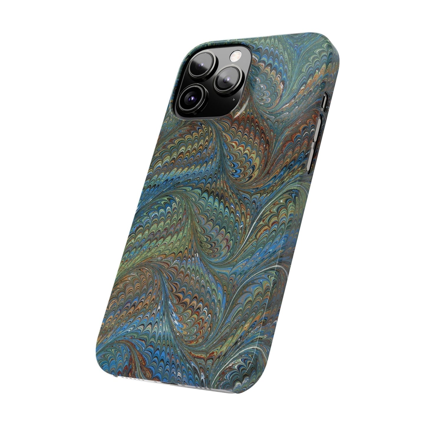 Blue and Green Italian Marbled Swirl Design, Italy Feather Phone Case, Multi-Color, Slim Phone Cases, Case-Mate IPHONE16 and all sizes