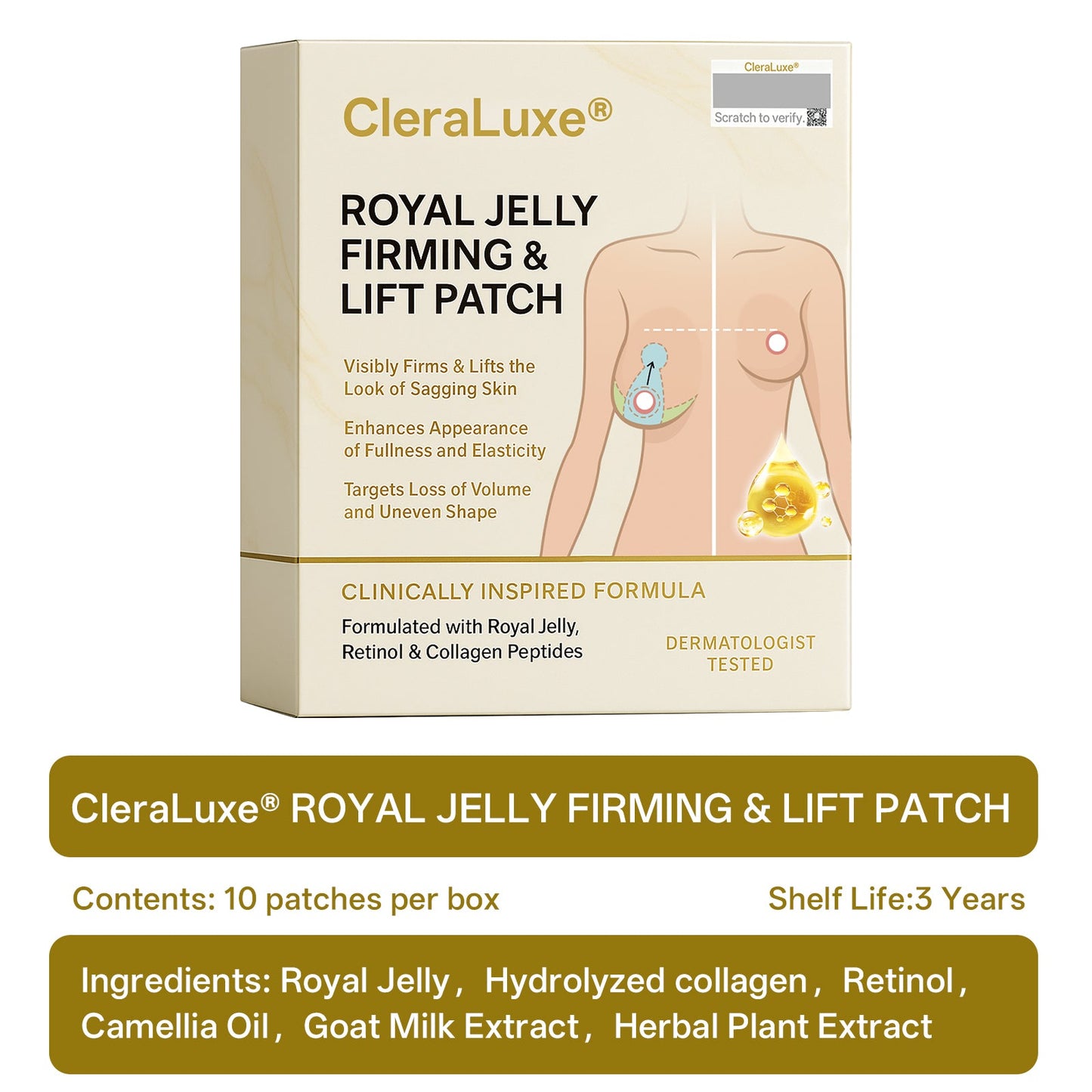 Official Online Offer | CleraLuxe® 🌞 ROYAL JELLY FIRMING & LIFT PATCH - Safe to use during breastfeeding – suitable for concerns such as underdeveloped breasts, sagging, flatness, skin creasing, and nipple pigmentation.