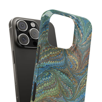 Blue and Green Italian Marbled Swirl Design, Italy Feather Phone Case, Multi-Color, Slim Phone Cases, Case-Mate IPHONE16 and all sizes