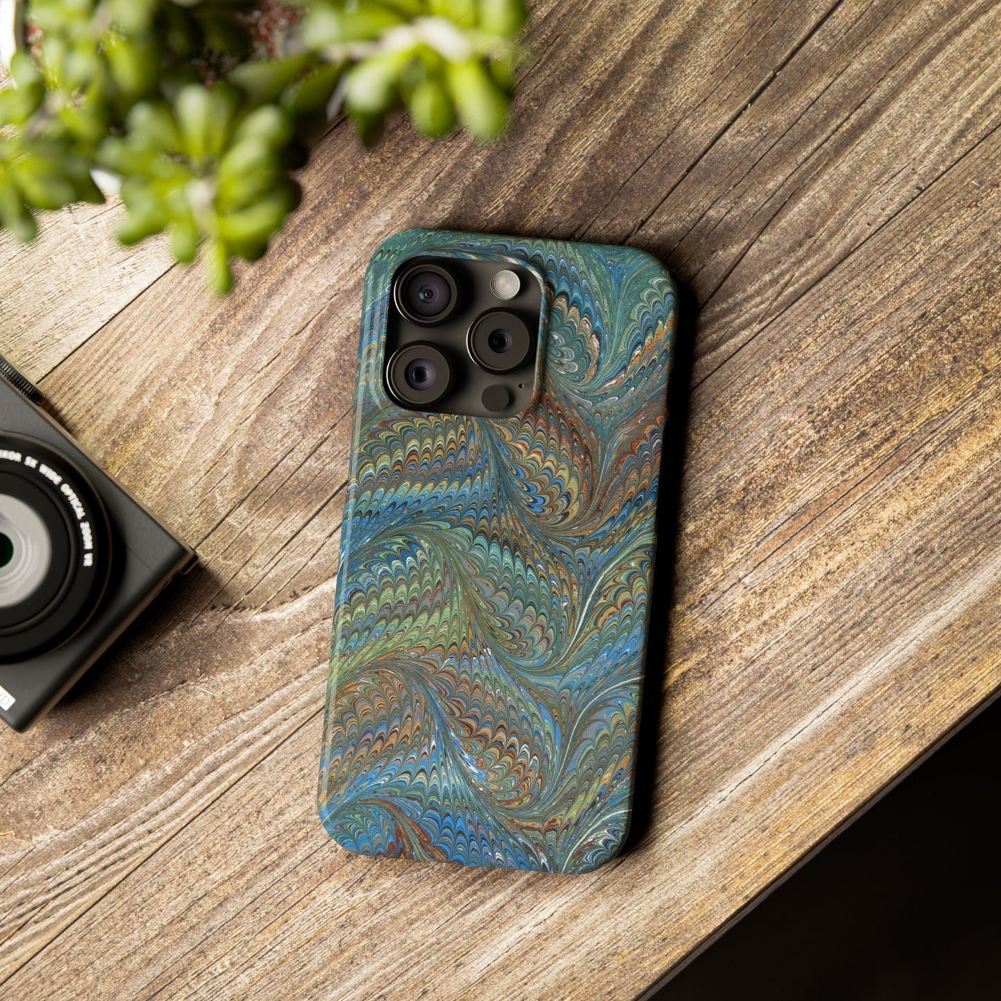 Blue and Green Italian Marbled Swirl Design, Italy Feather Phone Case, Multi-Color, Slim Phone Cases, Case-Mate IPHONE16 and all sizes