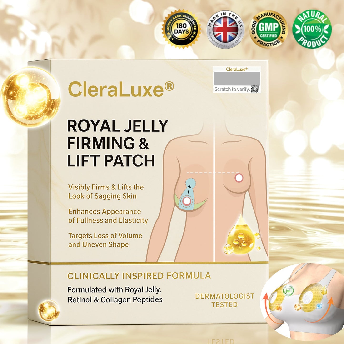 Official Online Offer | CleraLuxe® 💎 ROYAL JELLY FIRMING & LIFT PATCH - Safe to use during breastfeeding – suitable for concerns such as underdeveloped breasts, sagging, flatness, skin creasing, and nipple pigmentation.